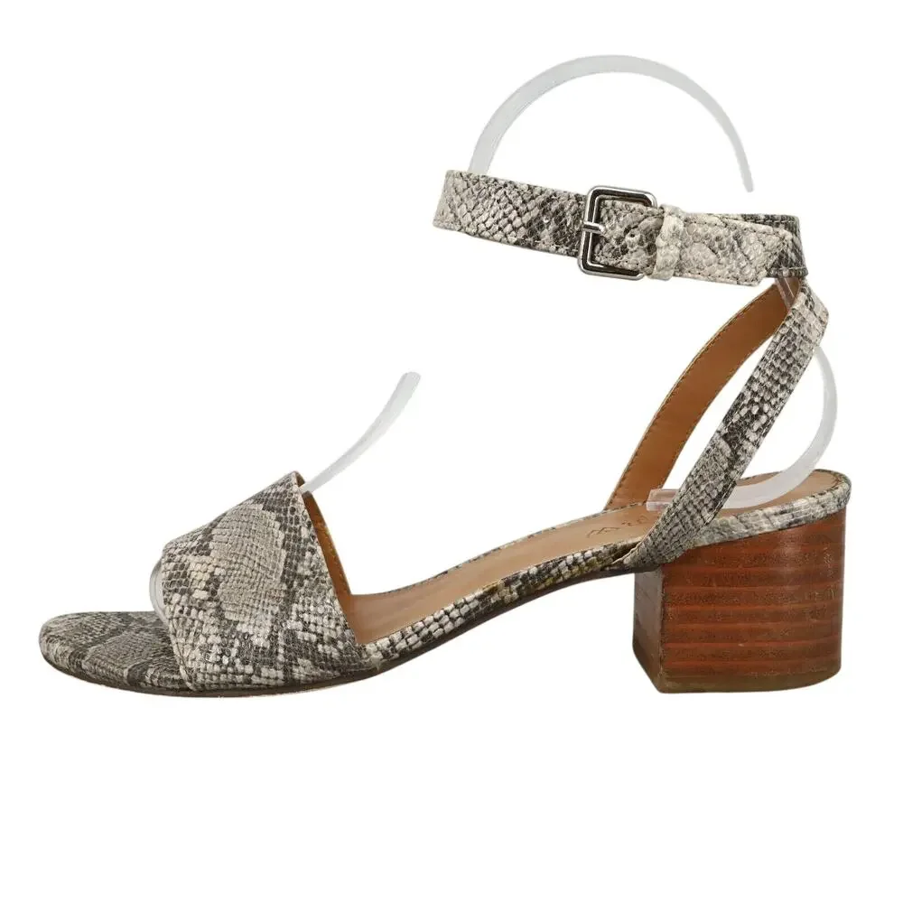 J Crew Sandals Womens 6 M Gray Animal Print Block Heels Ankle Strap Shoes